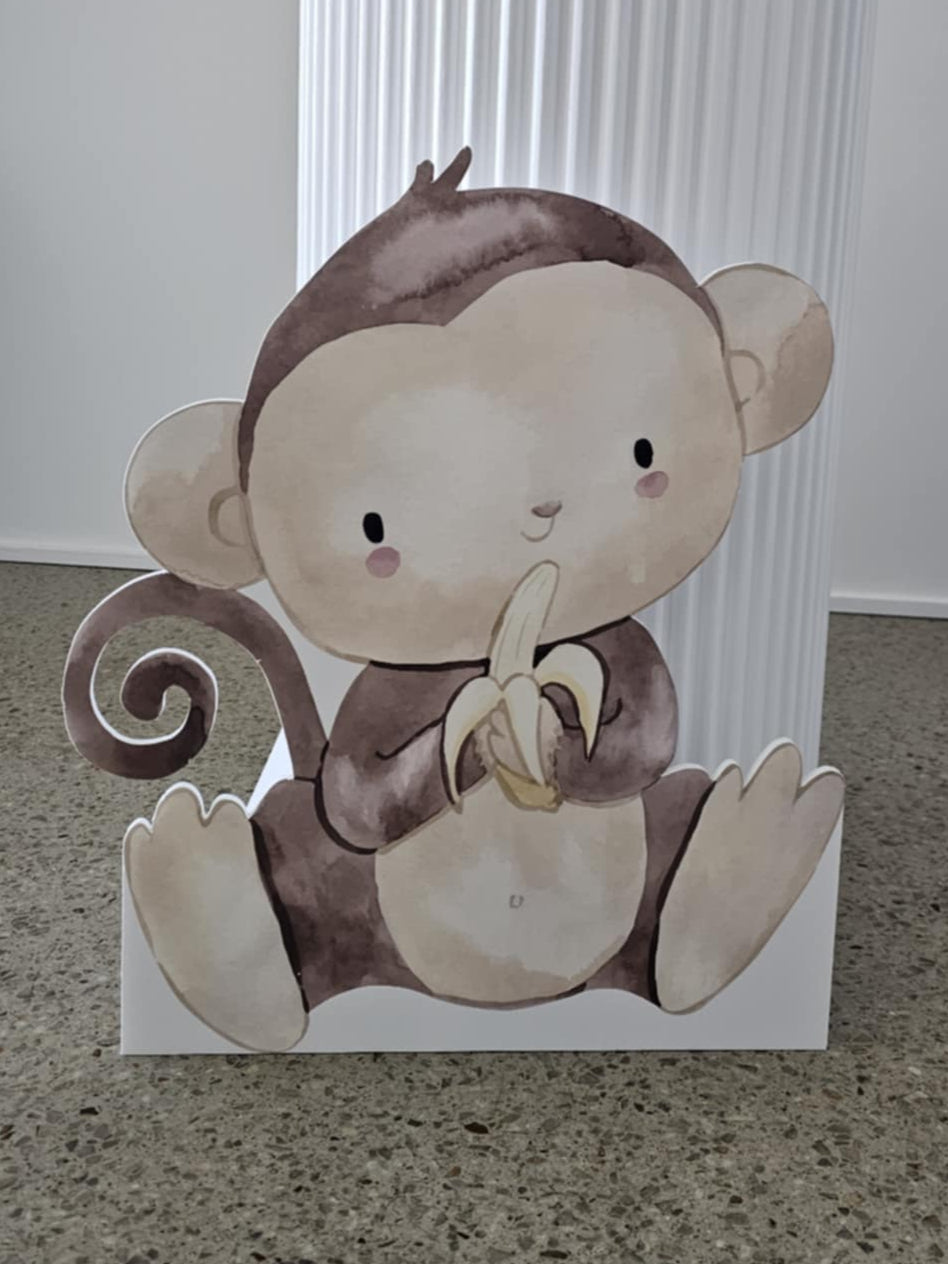 Cartoon watercolour Monkey cutout holding a banana perfect for a Wild One first Birthday