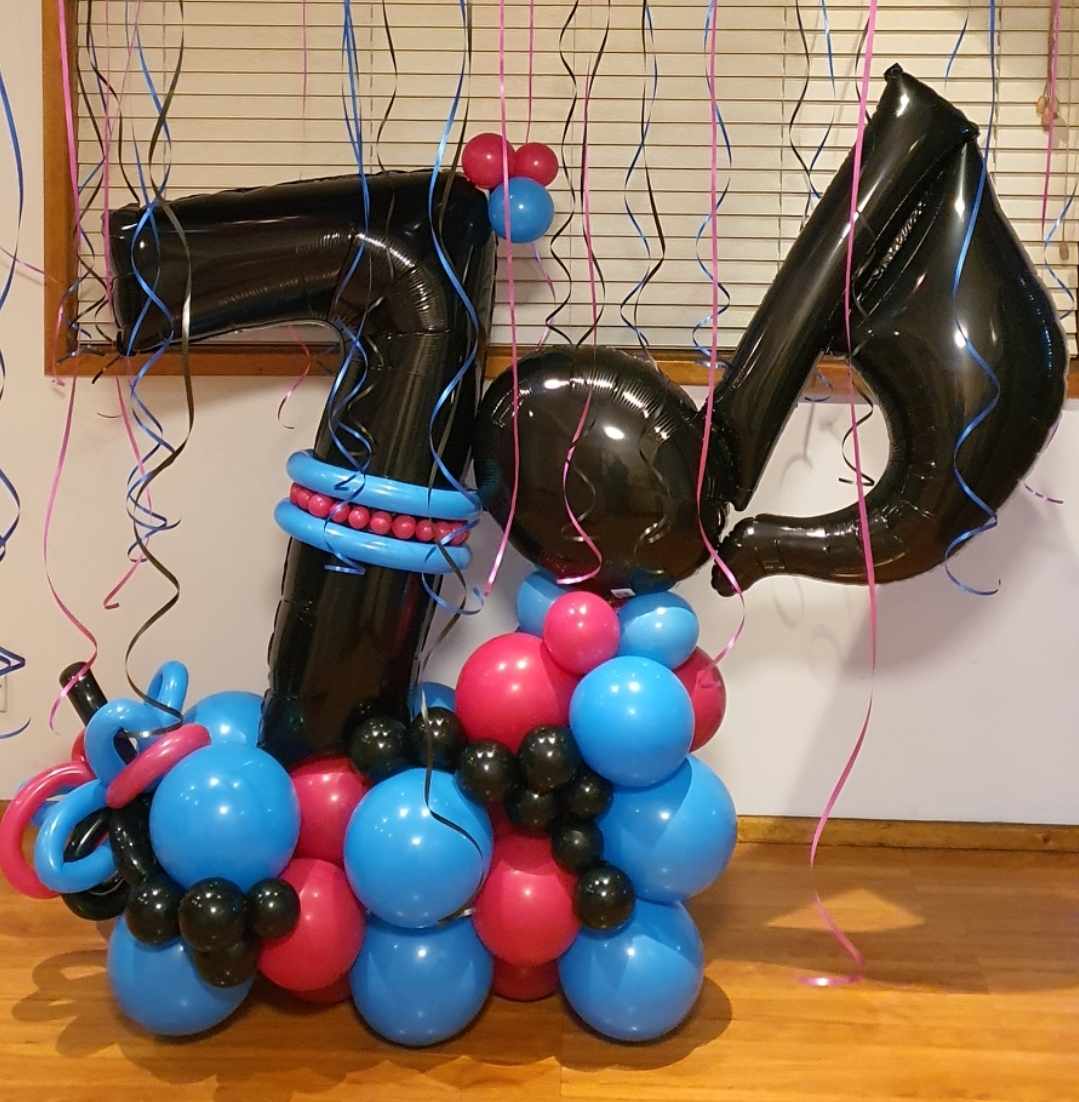 Tik tok balloon decoration, Balloon marquee with Large foil Number balloon, Foil supershape music note balloon and fun tik tok colour scheme